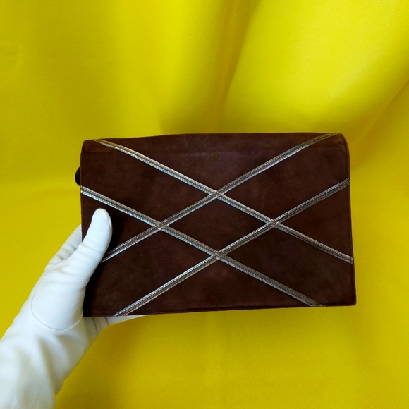 Vintage Crossbody Bag Brown Surde Purse by UNGARO Parallele Paris 1980s - Picture 2 of 16